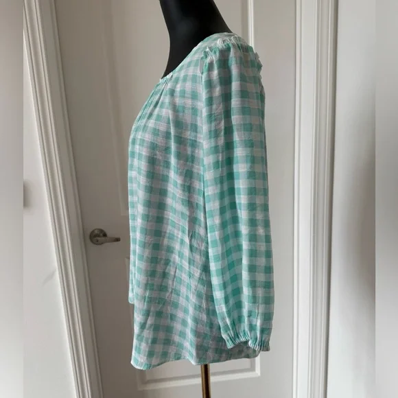 LC Lauren Conrad Aqua Checkered Blouse - Picture 3 of 8